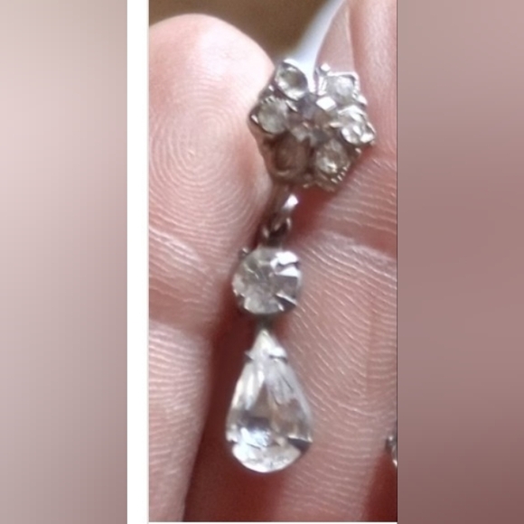 Coro Silver and Crystal Floral Drop Earrings,Screwback - Picture 2 of 4